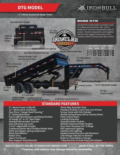 Dump Trailers IRONBULL DTG14X83X4 (GN ) 2022 price $16,995