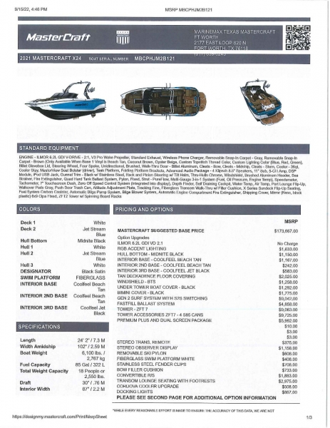 Mastercraft X24 2021 price $169,900