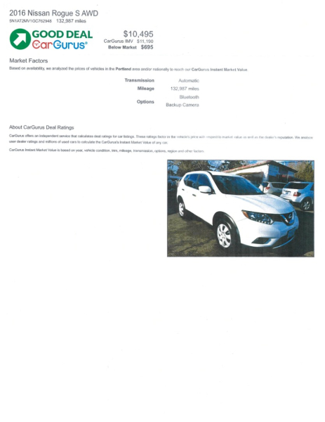 Nissan Rogue 2016 price $10,495