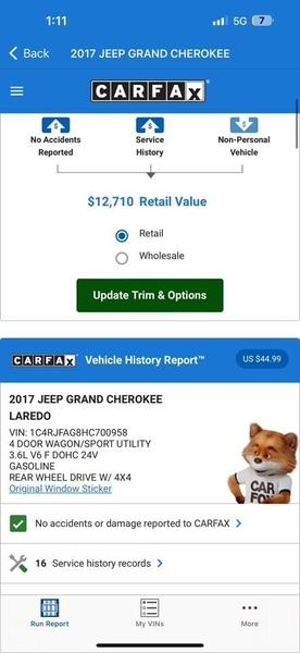 Jeep Grand Cherokee 2017 price $11,999