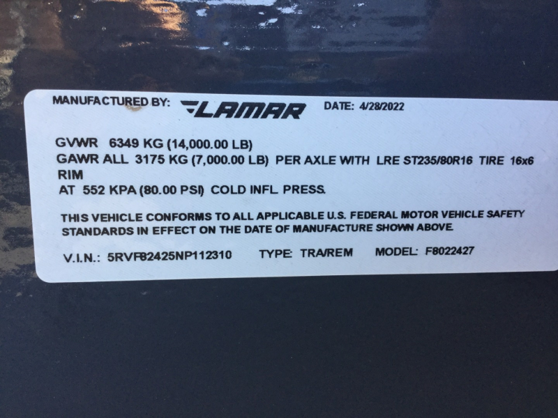 LAMAR F8022427 2022 price $11,888