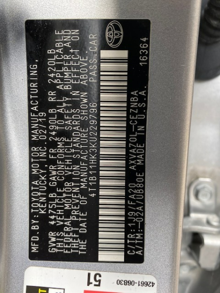Toyota Camry 2019 price $14,999