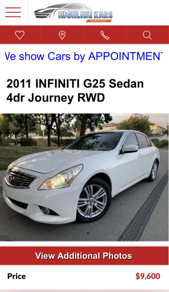 Infiniti G25 Sedan 2011 price $8,788