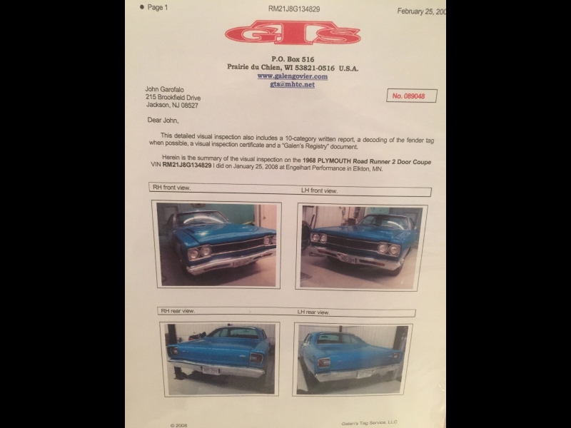 Plymouth HEMI Road Runner 1968 price $174,980