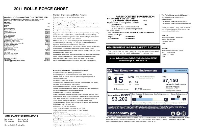 Rolls-Royce Ghost 2011 price $135,999