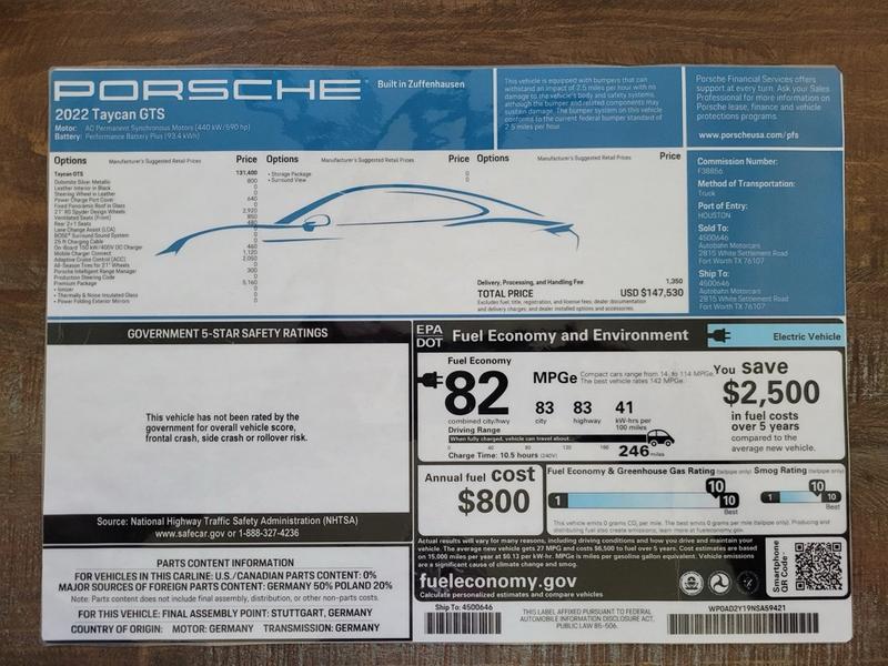 Porsche Taycan 2022 price $107,500