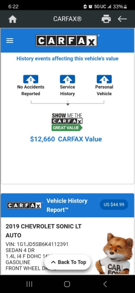 Chevrolet Sonic 2019 price $10,999 Cash