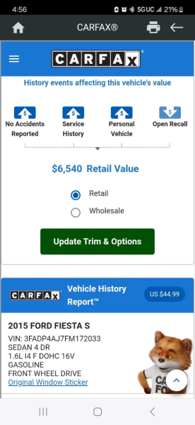 Ford Fiesta 2015 price $4,999 Cash