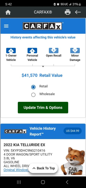 Kia Telluride 2022 price $29,250 Cash