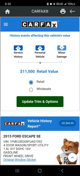 Ford Escape 2015 price $9,999 Cash