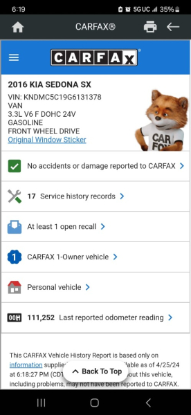 Kia Sedona 2016 price $11,999 Cash