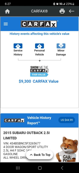 Subaru Outback 2015 price $5,999 Cash