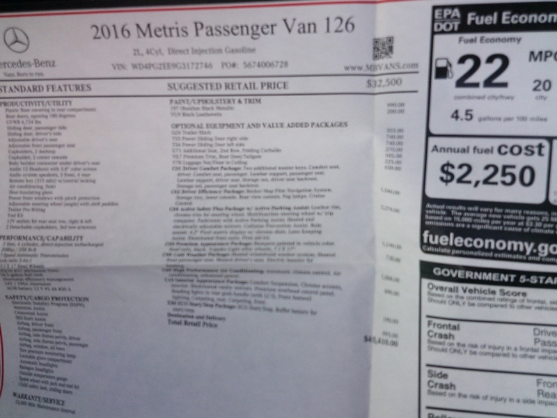 Mercedes-Benz Metris Passenger Van 2016 price 