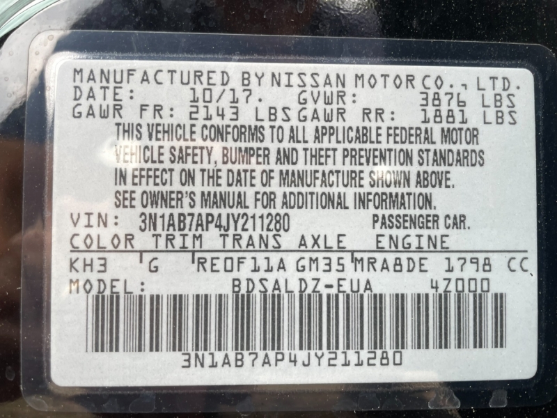Nissan Sentra 2018 price $10,495