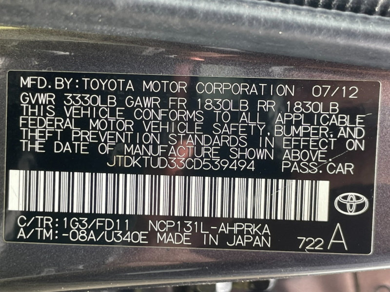 Toyota Yaris 2012 price $8,495