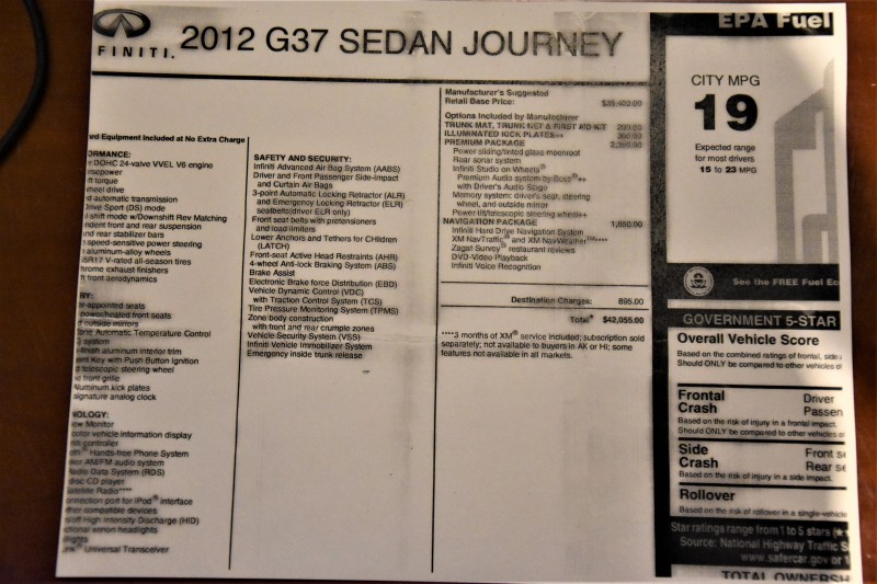 Infiniti G37 Sedan 2012 price $12,800
