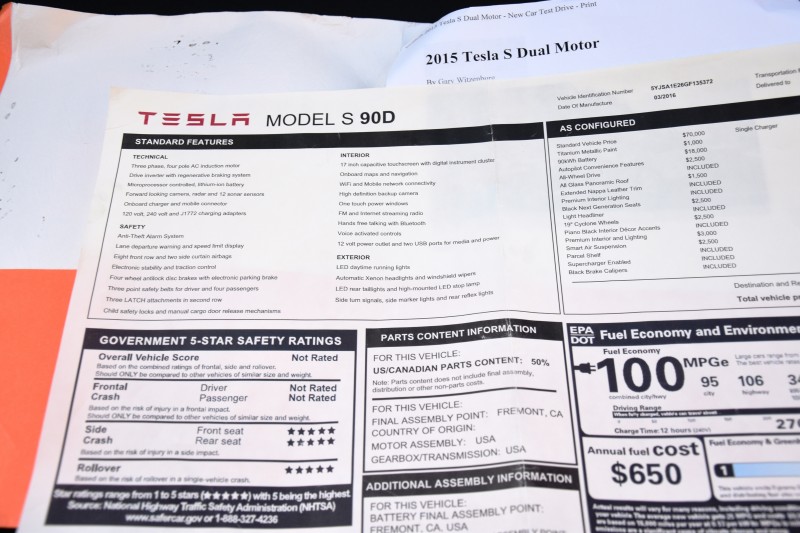 Tesla Model S 2016 price $83,800