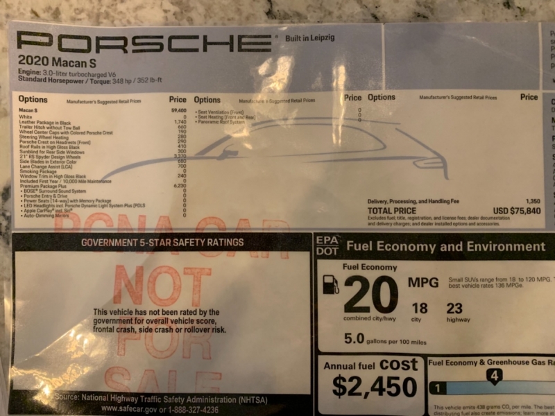 Porsche Macan S AWD 2020 price $68,900