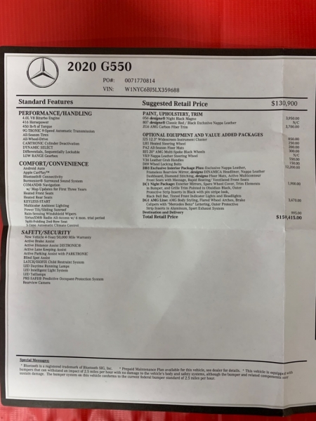 Mercedes-Benz G-Class 2020 price $189,900