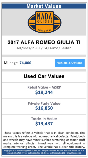 Alfa Romeo Giulia 2017 price $0