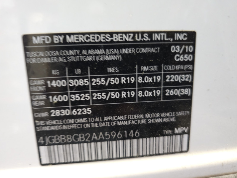 Mercedes-Benz M-Class 2010 price $0
