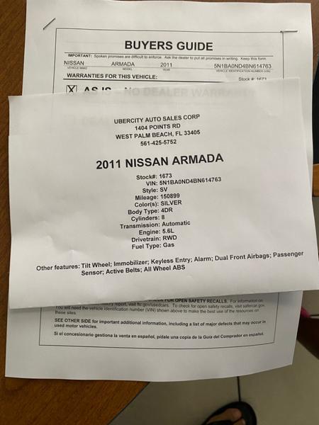 NISSAN ARMADA 2011 price $7,895