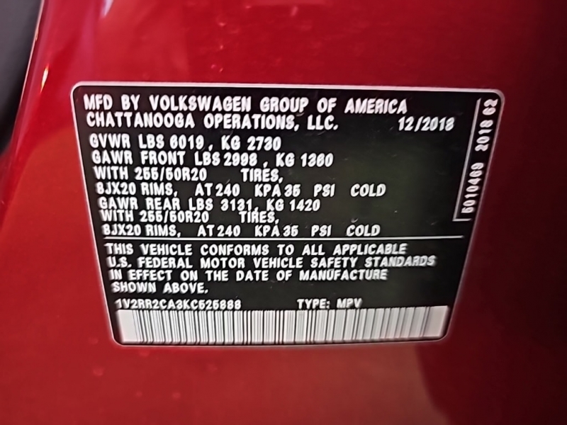 Volkswagen Atlas 2019 price $34,677