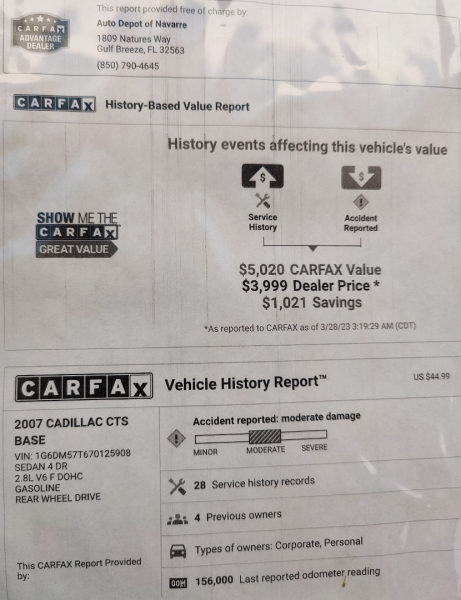Cadillac CTS 2007 price $3,999