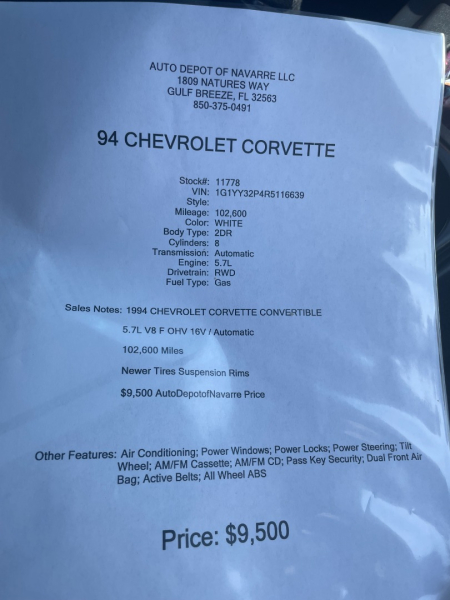 Chevrolet Corvette 1994 price $8,999
