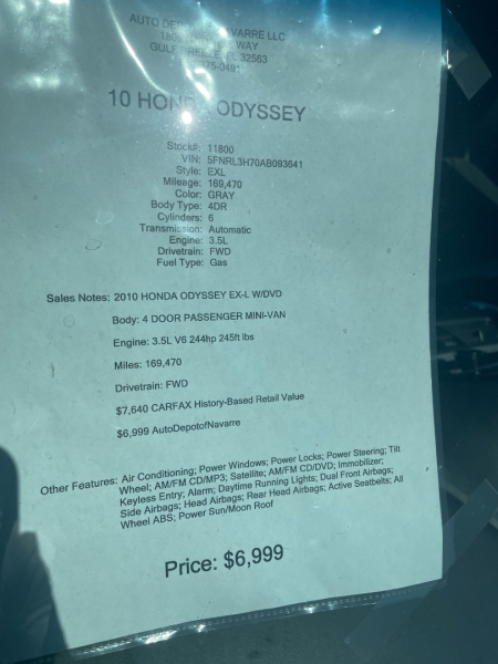 Honda Odyssey 2010 price $6,750
