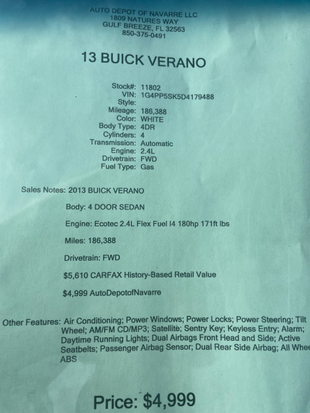 Buick Verano 2013 price $4,500