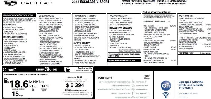 Cadillac Escalade 2023 price $199,995