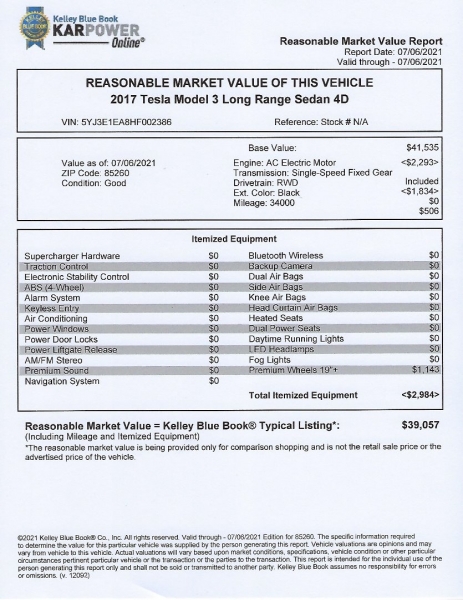 Tesla Model 3 2017 price $38,900