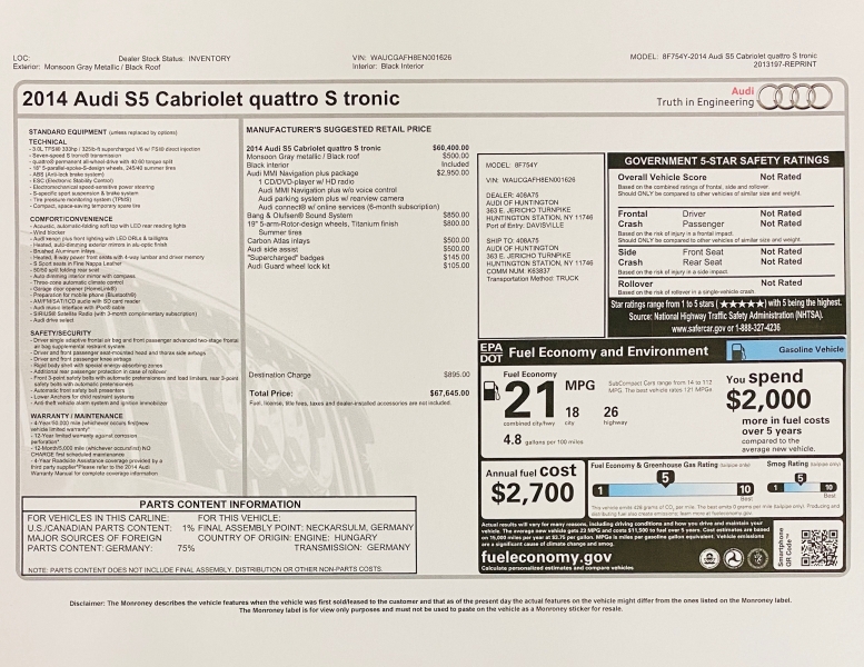 Audi S5 2014 price $28,500