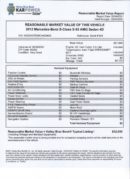 Mercedes-Benz S-Class 2012 price $32,900