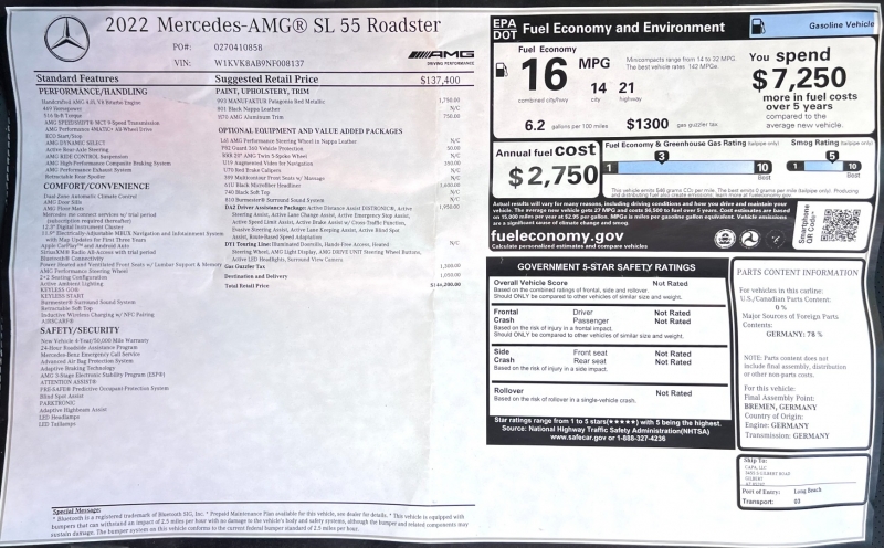 Mercedes-Benz SL 2022 price $127,500