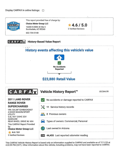 Land Rover Range Rover 2011 price $23,777