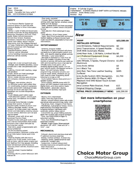 Chevrolet Corvette 2010 price $34,777