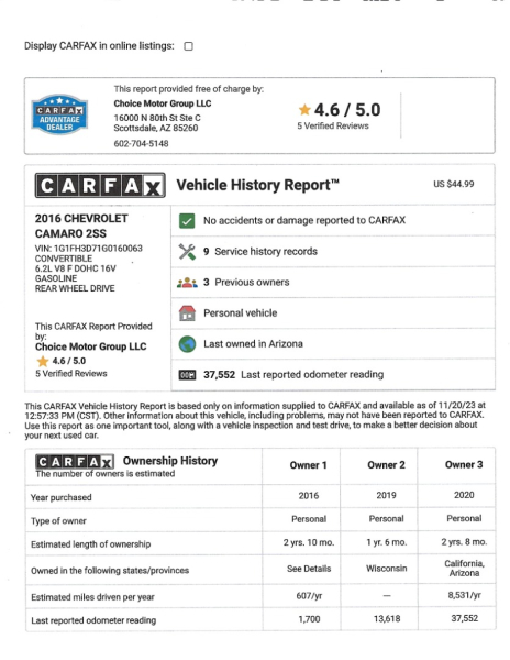 Chevrolet Camaro 2016 price $28,900