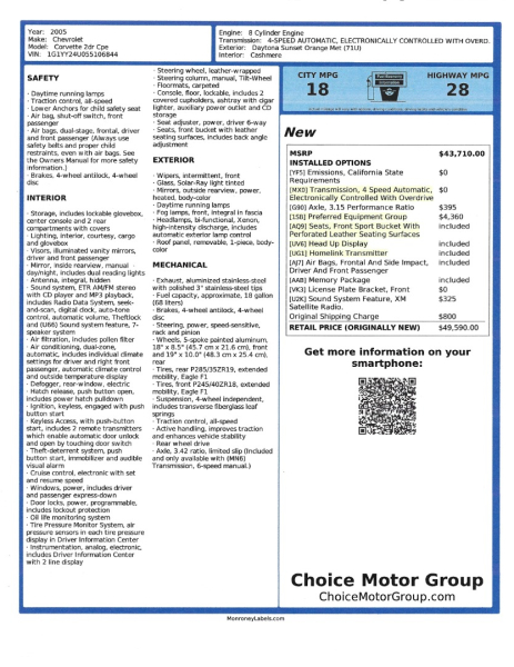 Chevrolet Corvette 2005 price $16,777