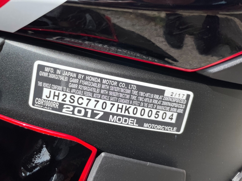 Honda CBR1000RR 2017 price $12,998