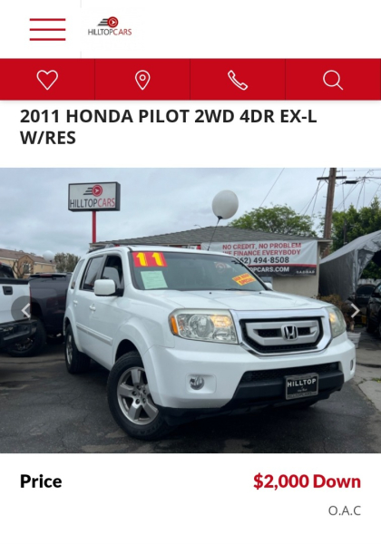 Honda Pilot 2011 price $2,000 Down